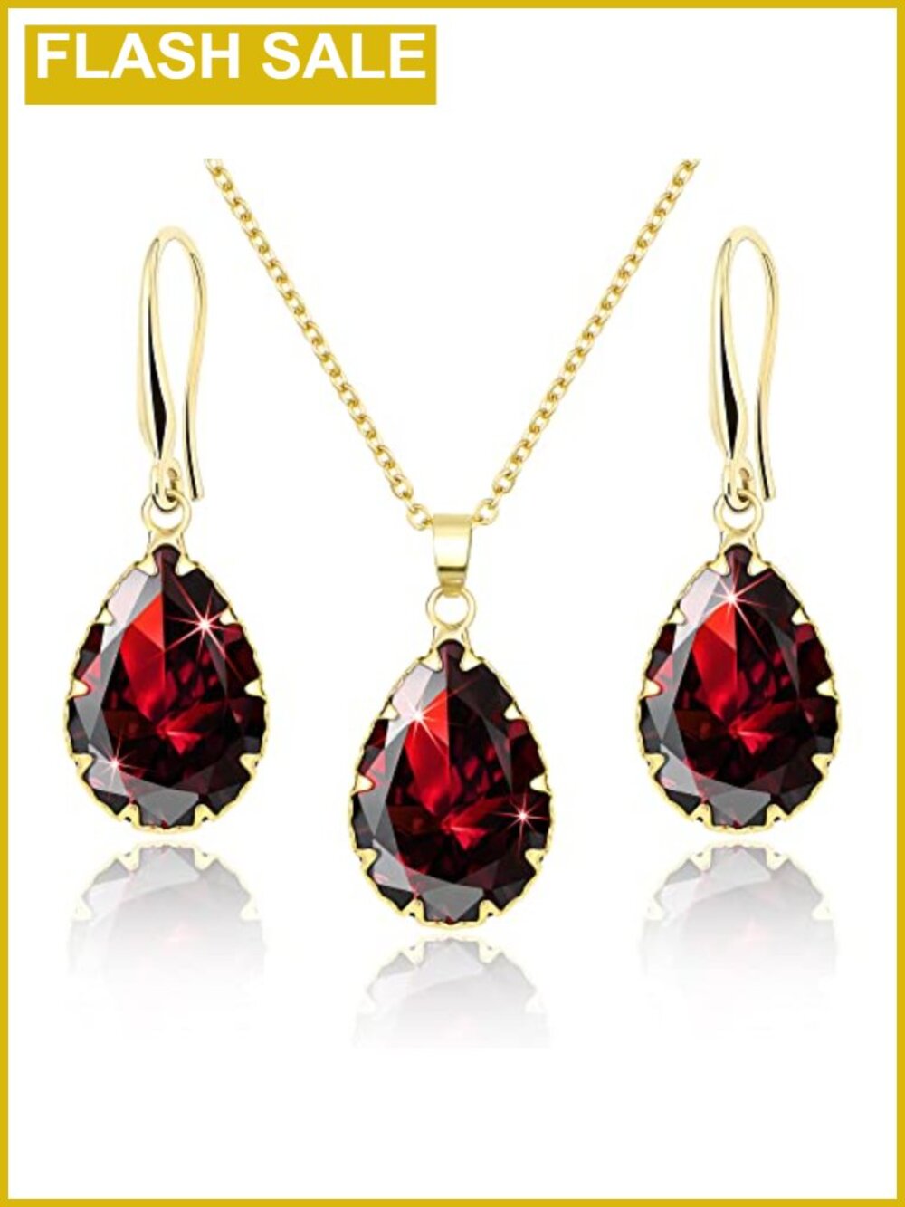14k Gold Plated Crystal Dangle Earrings & Necklace Set for Women